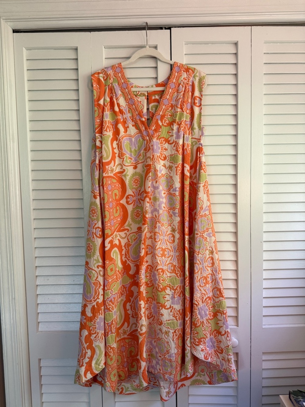 Anthropologie Orange Paisley Maxi Dress with Pastel Accents